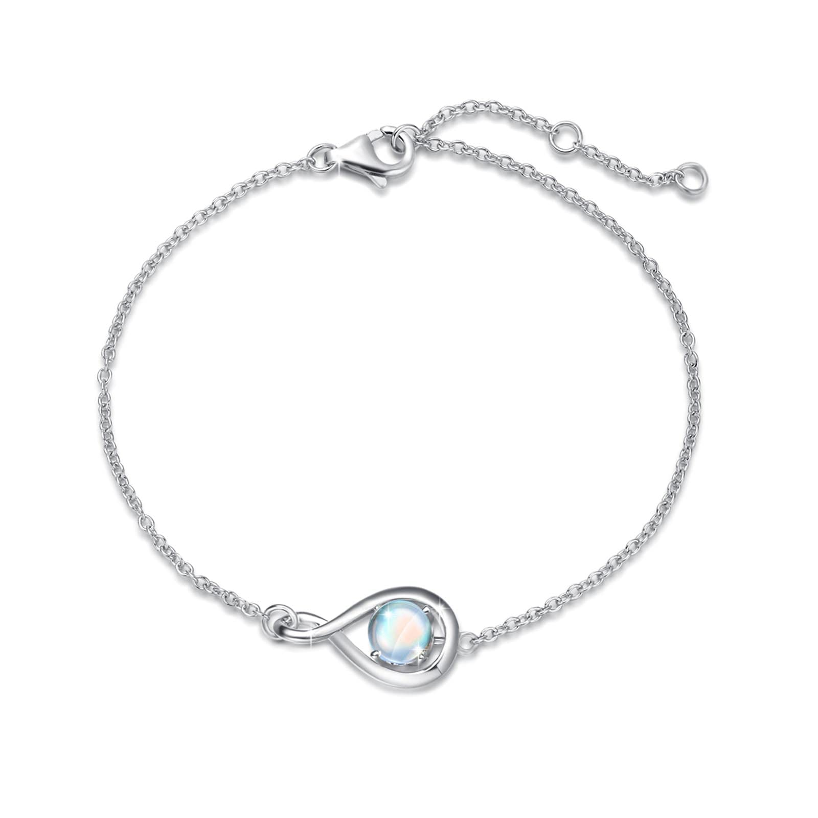 FANCIME Love Bracelet 925 Sterling Silver Infinity Birthstone Bracelets for Women Fine Jewelry Birthday Gifts for Her Mom Wife, Chain Length 6.7"+1.2" Extend