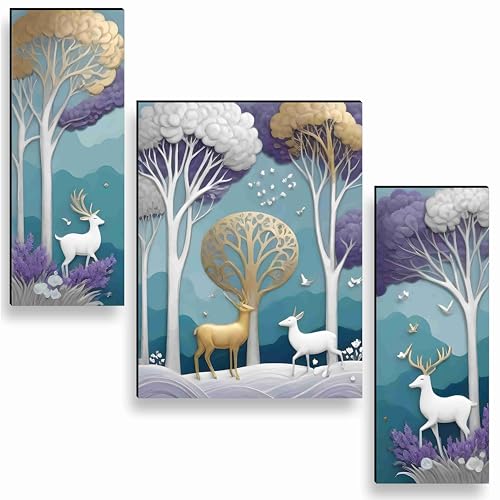 SAF deer Paintings for Wall Decoration - Set Of 3, 3d modern art Painting for Living Room Large Size with Frames for Home Decoration, Hotel, Office painting 50.8 cm x 30.48 cm SANFJM36052 (B0D2XV4KMQ) Amazon Price History, Amazon Price Tracker