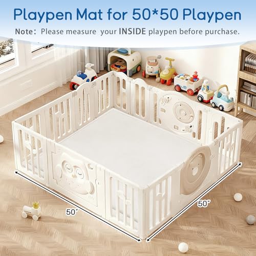 Image of Baby Play Mat for Floor Nursery Rug Muscle Mat Area Rug Playroom Rug 50 inchx50 inch Playpen Mat Elastic Foam 1.3 inch Thick Crawling Mat for Babies,Toddlers, Infants, Kids,Cream