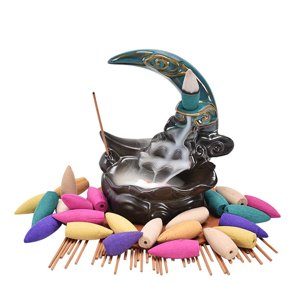 Bruciatore Incenso A Riflusso In Ceramica – Cervo E Loto Rosa – Porta Incenso Per Coni E Bastoncini – Regalo Meditazione - 2