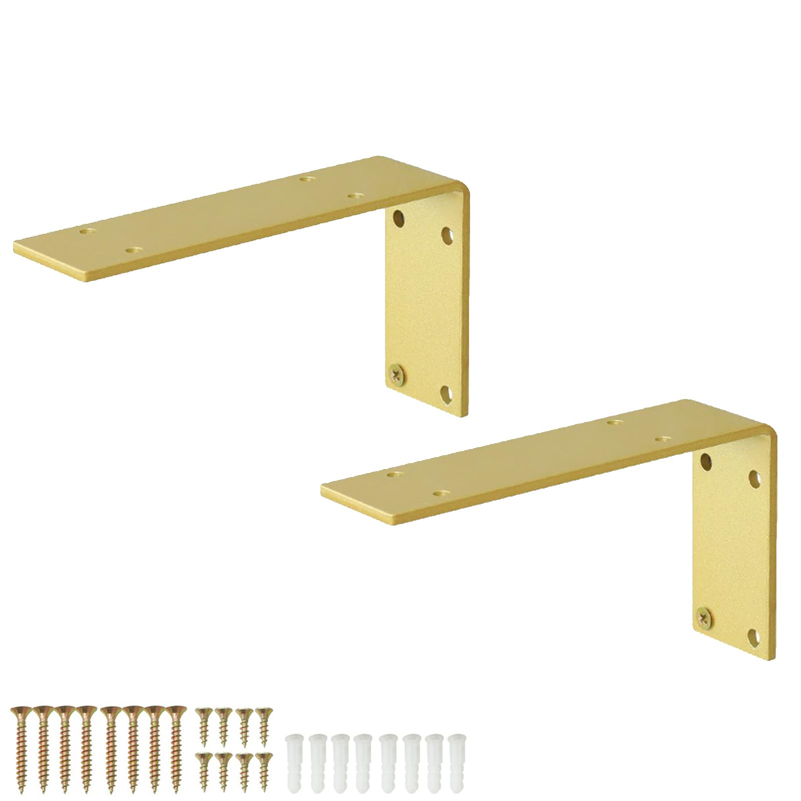 tow000ack 2 Pack Heavy Duty Shelf Brackets Iron Metal Wall Mounted Floating Shelving Supports Bracket L Shape Right Angle Corner Bracket for Scaffold Board with Screw,Gold (9cm(3.5in))