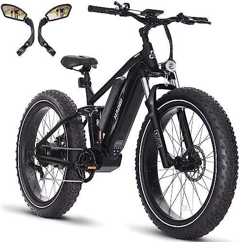 HAOQI Cheetah Electric Bike for Adults, 750W Brushless Motor Electric Bike, 48V 16AH /25AH Removable Battery Mountain EBike to 28MPH, 26″ x 4.0 Fat Tire Full Suspension Ebike,7-Speed