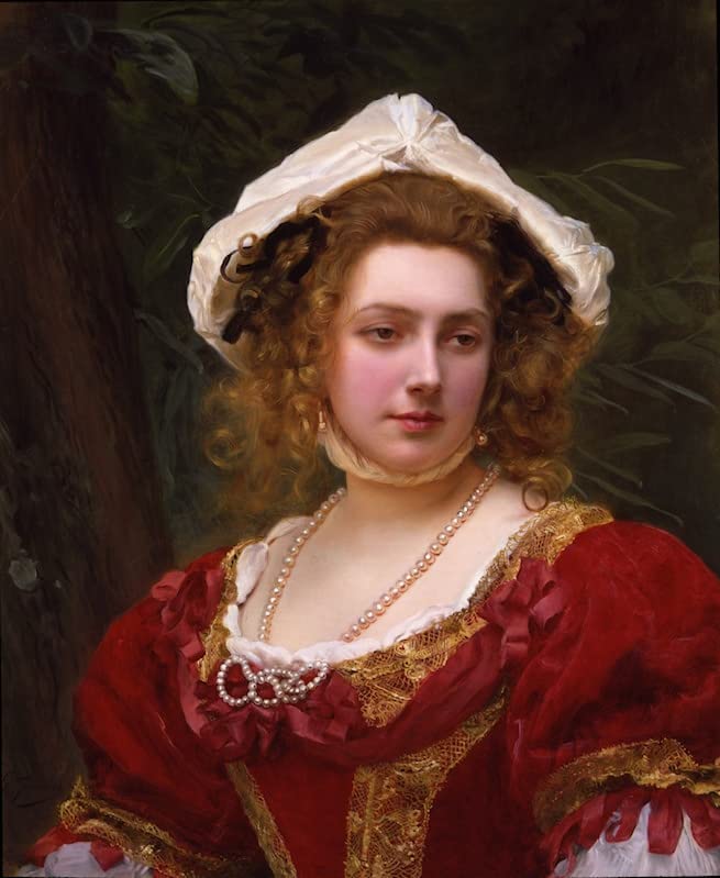 Toile Jeune fille à la robe rouge par Gustave Jean Jacquet, reproduction d'art grand format