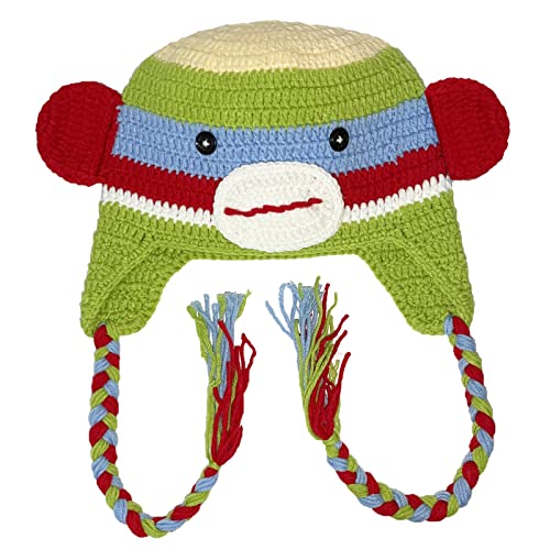 SUNONE11HKA Monkey Earmuff Beanie Handmade Skull Xmas Party Knitted Caps Funny Stripe Hats Red3