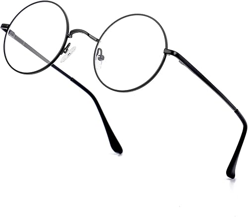 Miniatura 3 de Eylrim Gafas redondas con bloqueo de luz azul para mujeres y hombres, lentes circulares transparentes con marco de metal, sin receta