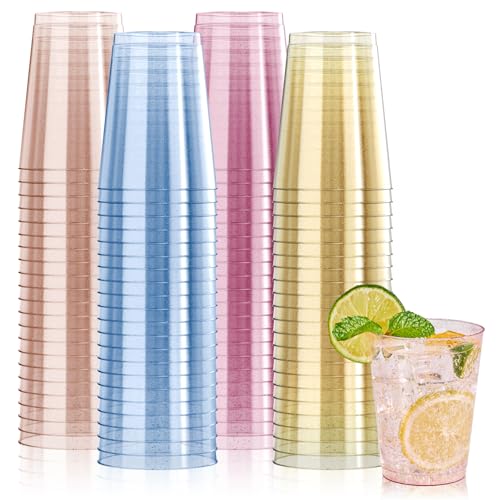 JOLLY CHEF 100 Pack 10 oz Plastic Cups Disposable Party Cups in Assorted Colors Plastic Glasses with 4 Colors Suitable for Wedding Thanksgiving Day Christmas Party