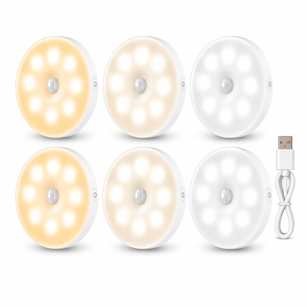 Boyfield Under Motion Sensor Lights Indoor, 6 Pack 3 Modes led Lights & Night Light, Stick on wall Cabinet Wardrobe Cupboard Lights Battery Operated for Home.