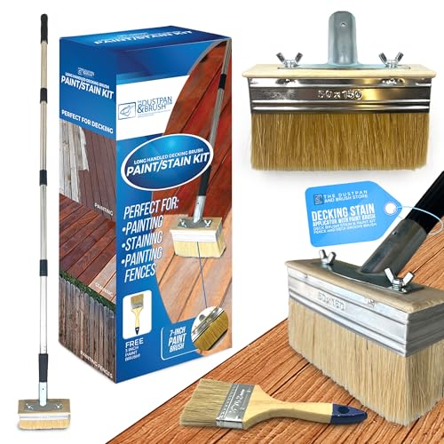 Decking Stain Brush Kit with Metal Handle for Decking Paint Stain Application with Extra Decking Brush Head and 3 Paint Brush