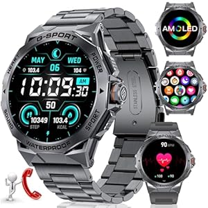 LIGE Smartwatch Herren mit Telefonfunktion,1.43“ Amoled HD Outdoor Sportuhr Smartwatch mit 120 Sportmodi,Pulsmesser/Schlafmonitor,5ATM Wasserdicht Schrittzähler,400mah Batterie für Android iOS