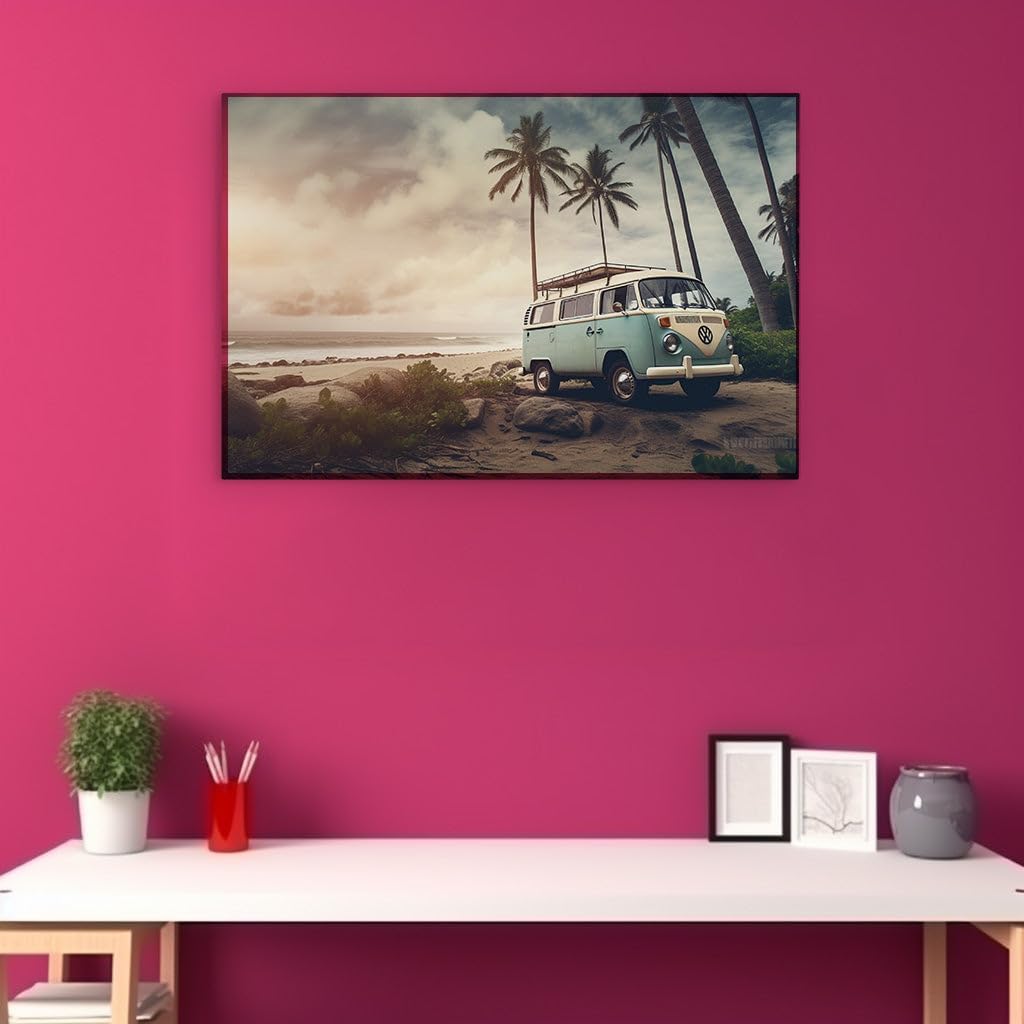 Canvas for Living room. Sunset Serenity: A Vintage Beach Escape, 27 x 18 inch Canvas Wall Art - Contemporary Masterpieces - Retro Home Decor - 69x46 cm (27x18 inch)