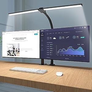MCHERRY LED Desk Lamp, Desk Lamps for Home Office, 24W Desk Light with Clamp, Double Head Gooseneck Desk Lamp with 5 Dimmable and 5 Color Modes, Office Desk Lamp for Work Bench Monitor Reading