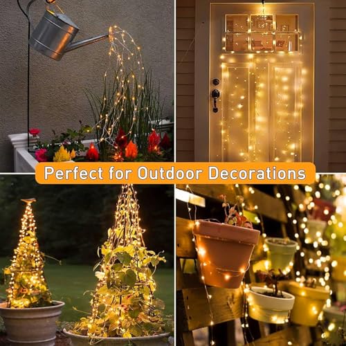 yowin Lichterkette Klein 1M 100 LED Lichterschweif mit Batterie, Timer, Fernbedienung, Lichterstrang 8 Modi Wasserfall Lichterkette Wasserdicht Lichterbündel für Gießkanne Baum Außen Innen Deko