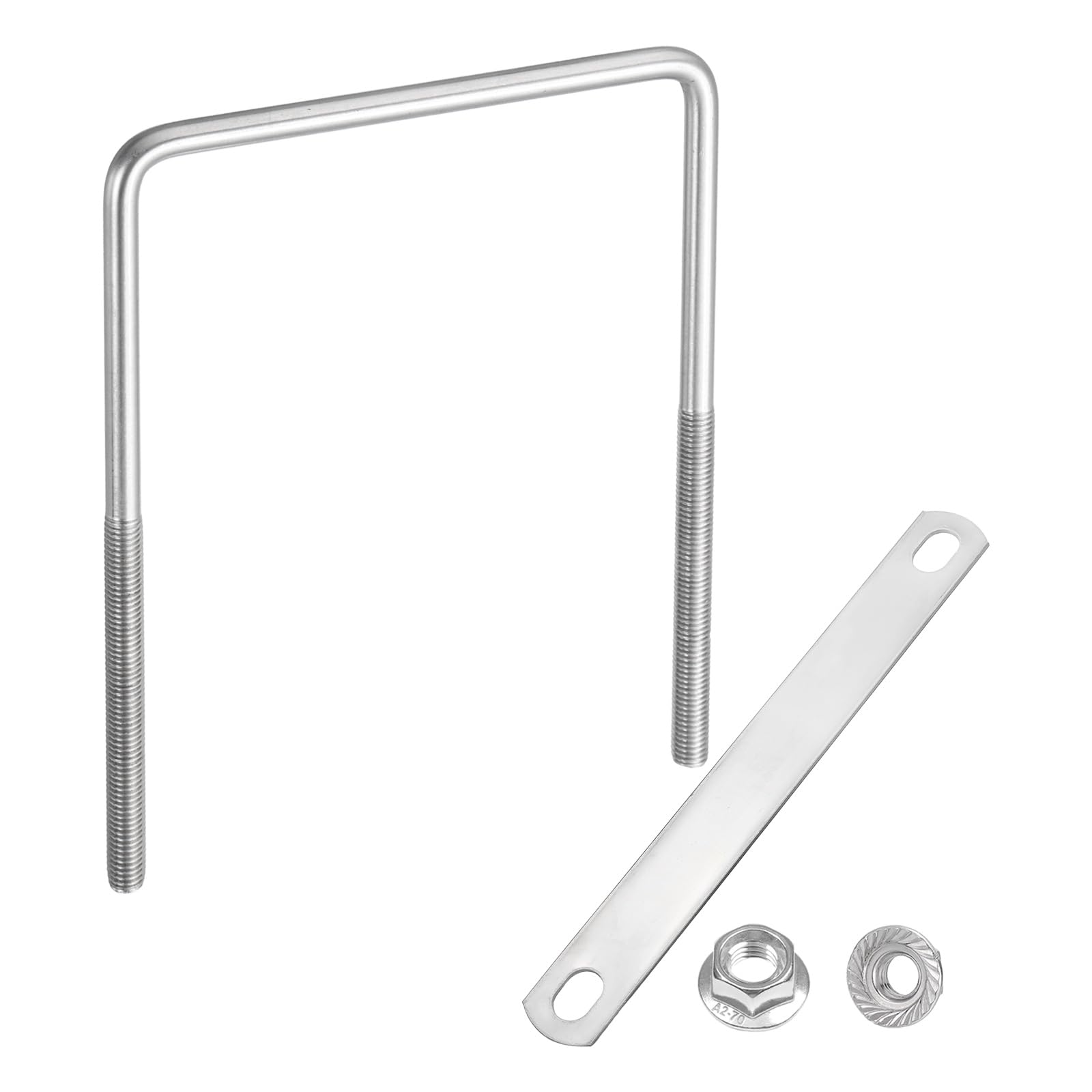 sourcing map M10 5-7/8 Inch Inner Wide Square U Bolts, 7-7/8 Inch Length 304 Stainless Steel U-Bolts with Flange Hexagon Nuts, Frame Plates for Trailer, Automotive, (150mm W x 200mm L)