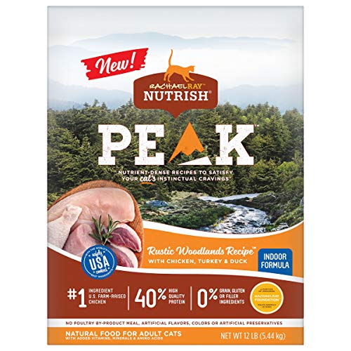 Rachael Ray Nutrish Peak Natural Dry Cat Food, Rustic Woodlands Recipe with Chicken, Turkey & Duck, 12 Pounds, Indoor Formula, Grain Free