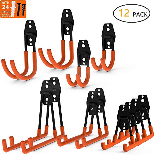 Intpro 12pack Steel Garage Storage Utility Double Hooks Organizer, Heavy Duty Wall Mount