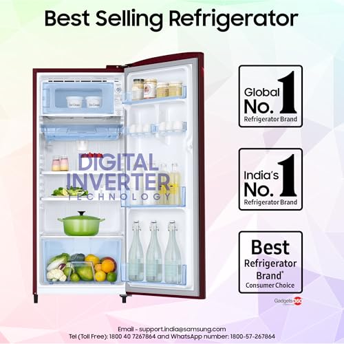 Image of Samsung 223 L, 3 Star, Digital Inverter, Direct-Cool Single Door Refrigerator (RR24H2723RZ /NL, Midnight Blossom Red, Single Touch Defrost, 2026 Model)