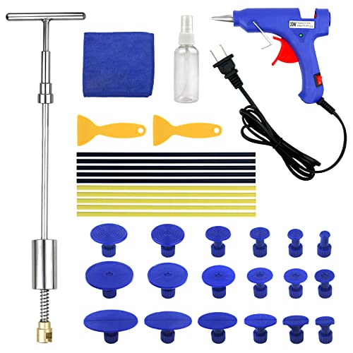 Tosucs Body Dent Puller,Dent Repair Kit with Slide Hammer T-Bar Dent Puller 34Pcs Paintless Dent Puller Kit with Glue Gun and Spray Bottle for Car Refrigerator Motorcycle