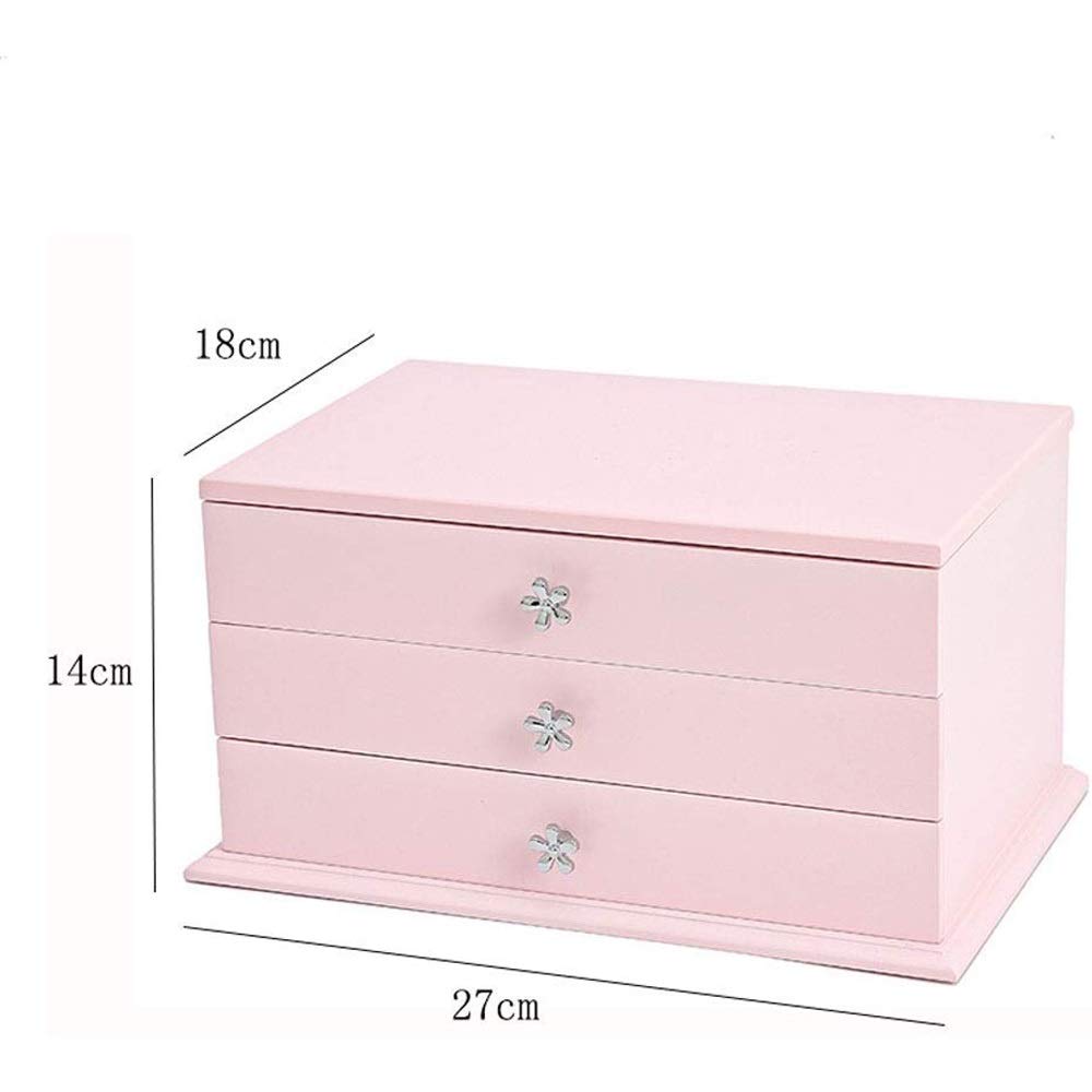 Jewelry Box Flower Carving Organizer Storage Case 3 Tier with Drawer DIY White And Pink Jewelry Organizer Box Jewelry Boxes 3 Floors Jewellery Chest Box with Mirror The Large