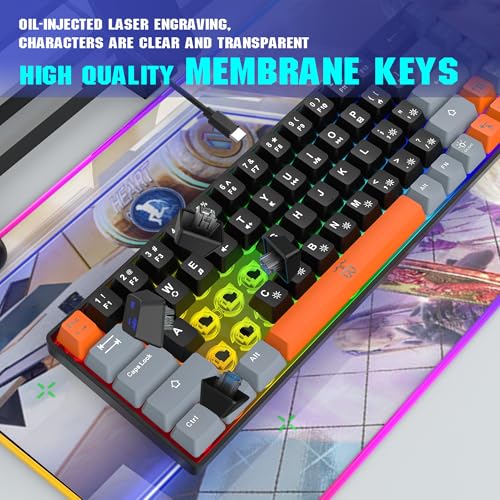 Image of Snpurdiri 60% Percent Gaming Keyboard, Compact RGB Backlit Small Gaming Keyboard for Windows, PC, Laptop (68 Keys, Black-Grey-Orange)