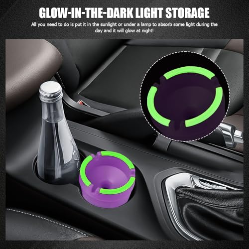 Image of Glow in The Dark Ashtray, Car Ashtray, Cigarette Self-Extinguishing Car Cup Holder Ashtrays with Lid, Universal Portable Mini Vehicle Cigarette Trash Can Auto Accessories for Cars (Purple)