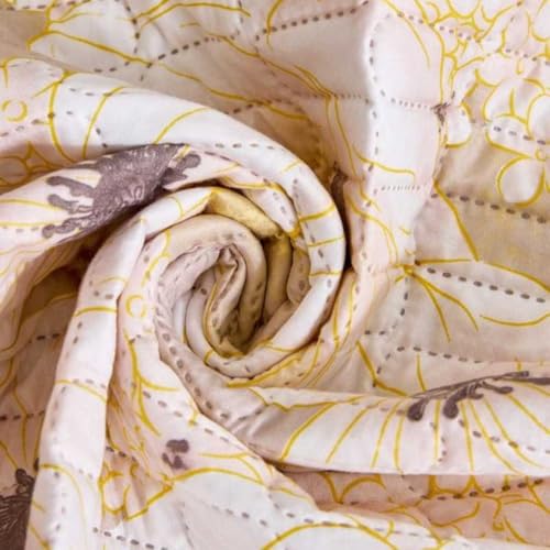 Image of HOMETHREADS Anti-Skid Sofa Protector Mat: Premium Printed Cotton Slipcover with Strong PVC Non-Slip Backing, (White Yellow, 2Pc Armrest Mat | 50x75cm)