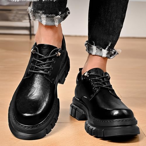 Men's Leather Chunky Platform Oxford Shoes Classic Round Toe Lug Sole Non-Slip Business Work Dress Shoes Walking and Driving Lace-Up Casual Shoes4