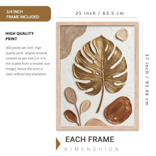 Image of kotart Golden Leaf Wall Art Home Decoration | Aesthetic Floral Paintings With Frame For Living Room Bed Room Hotel Wall Decor Digital Reprint (25x37 inch)