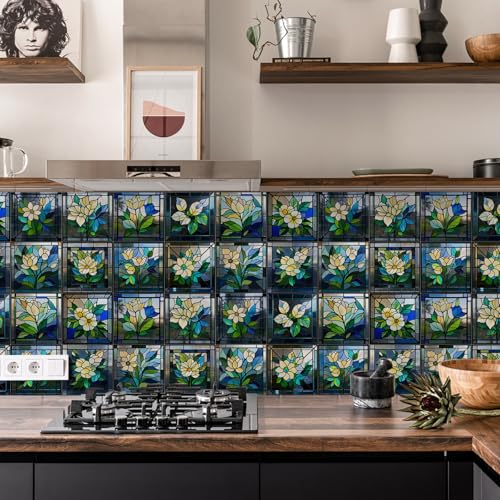 Azulejos Adhesivos Cocina Azul Amarillo Impermeables Baño Azulejos, Diy Extraíble Vinilo Vinilo Pared Cocina