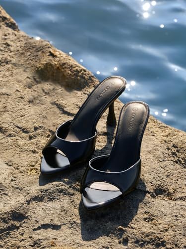 Image of Coutgo Womens Heeled Mules Pointed Peep Toe High Heels Slip On Backless Mule Sandals Dress Shoes