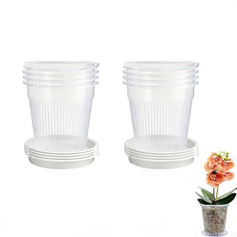 Przezroczyste plastikowe doniczki Doniczka z orchideą otworem drenażowym i tacą, opakowanie 8 sztuk, białe, 14 cm 16(16cm)