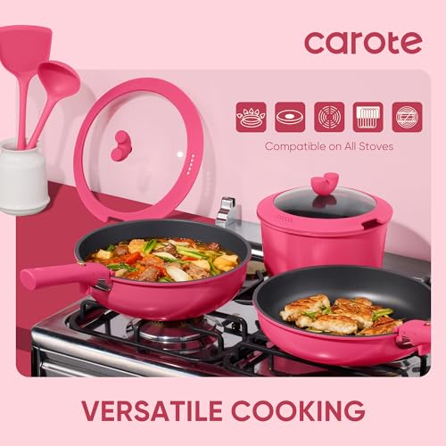 Image of CAROTE 15pcs Pots and Pans Set Non Stick, Cookware Set Non Toxic with Detachable Handle, Induction Kitchen Cooking Set, Dishwasher /Oven Safe, RV /Camping Cookware