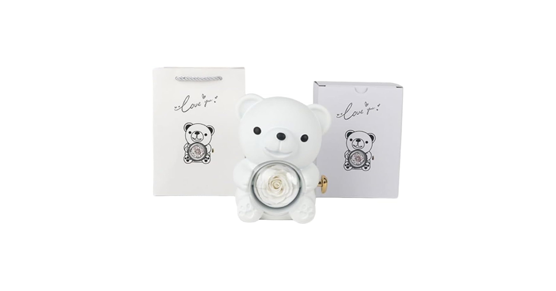 Amazon｜Arfobug 回転ベア ローズ ジュエリー ボックス ハグ ベア 永遠