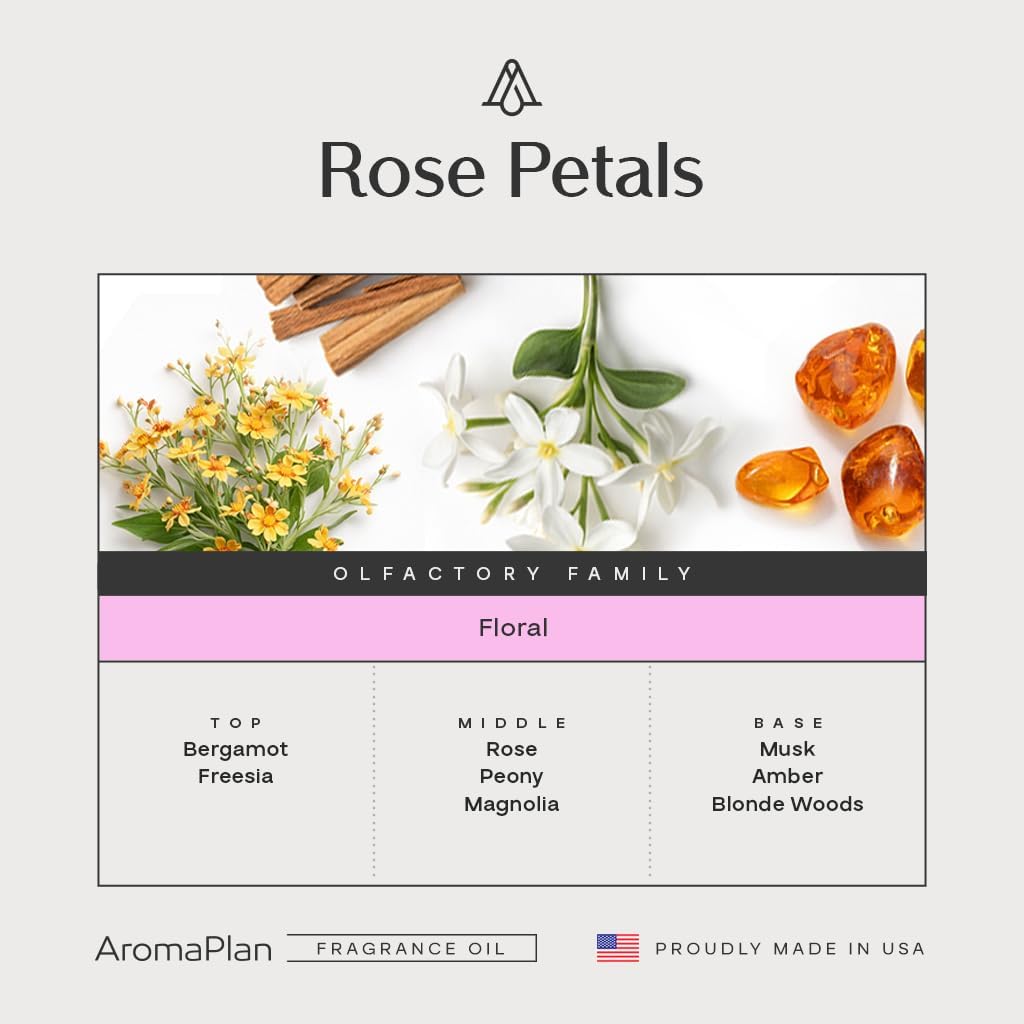 AromaPlan Hotel Scent Diffuser Oil Rose Petals 5 Fl Oz (148ml) –Luxury Hotel & Home Fragrance Oil - Non Toxic Diffuser Oil - Made in USA - Bigger Bottle, Bolder Aroma & Longer Lasting