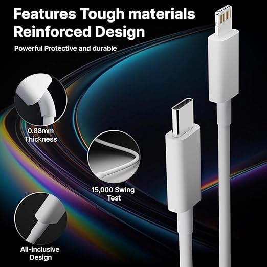 Image of Type C to Lightning Fast Charging Cable Compatible with iPhone 14 /14 Pro / 14 Pro Max / 13 /13 Pro / 13 Pro Max / 12 /11 /XR /XS /X /8 Series.