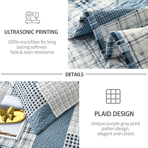 CHESITY-3-Piece-King-Size-Plaid-Quilt-Set-Country-Patchwork-Bedding-Quilt-Lightweight-Reversible-Bedspread-Coverlet-with-Sham-Soft-All-Season-Bed-Coverlet-Set-1-Quilt-2-Pillow-Shams CHESITY 3 Piece King Size Plaid Quilt Set Country Patchwork Bedding Quilt Lightweight Reversible Bedspread Coverlet with Sham Soft All Season Bed Coverlet Set 1 Quilt 2 Pillow Shams