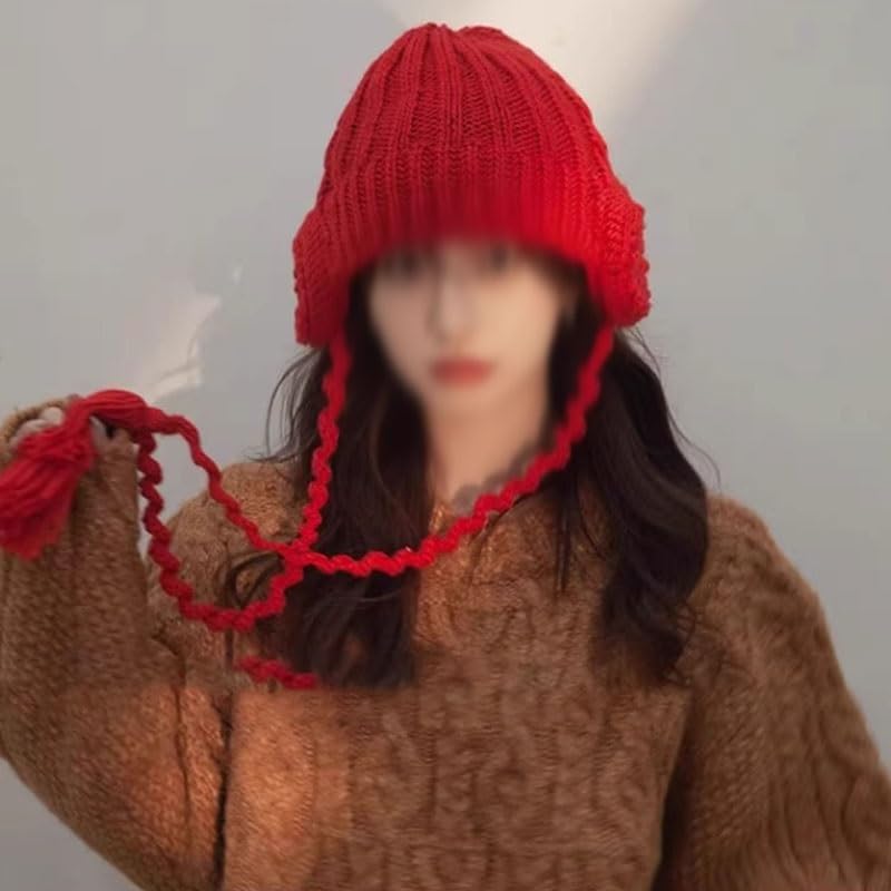 Handmade Fringed Knitted Headscarves Women's Warm Ear Protecting Woolen Hats Headphone Caps