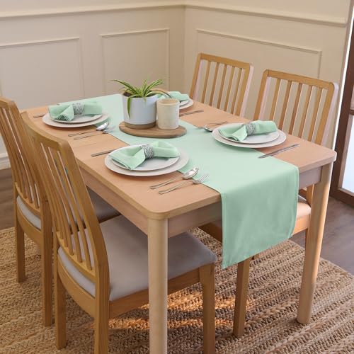 Image of Encasa Homes Table Runner for 6 Seater Dining - Mint Green - Large 13 x 72 inch, 100% Cotton Plain Dyed Solid Colours Decorative Cloth for Party, Banquet, Restaurant & Outdoors - Machine Washable
