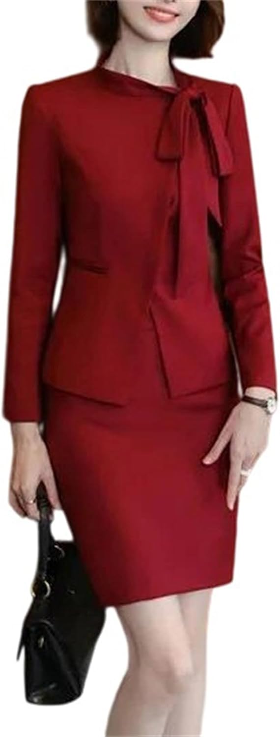 Women’S Solid Suits Business Long Sleeve Formal Blazer and Skirt Office Ladies Work Wear Blazer and Pencil Skirt Sets