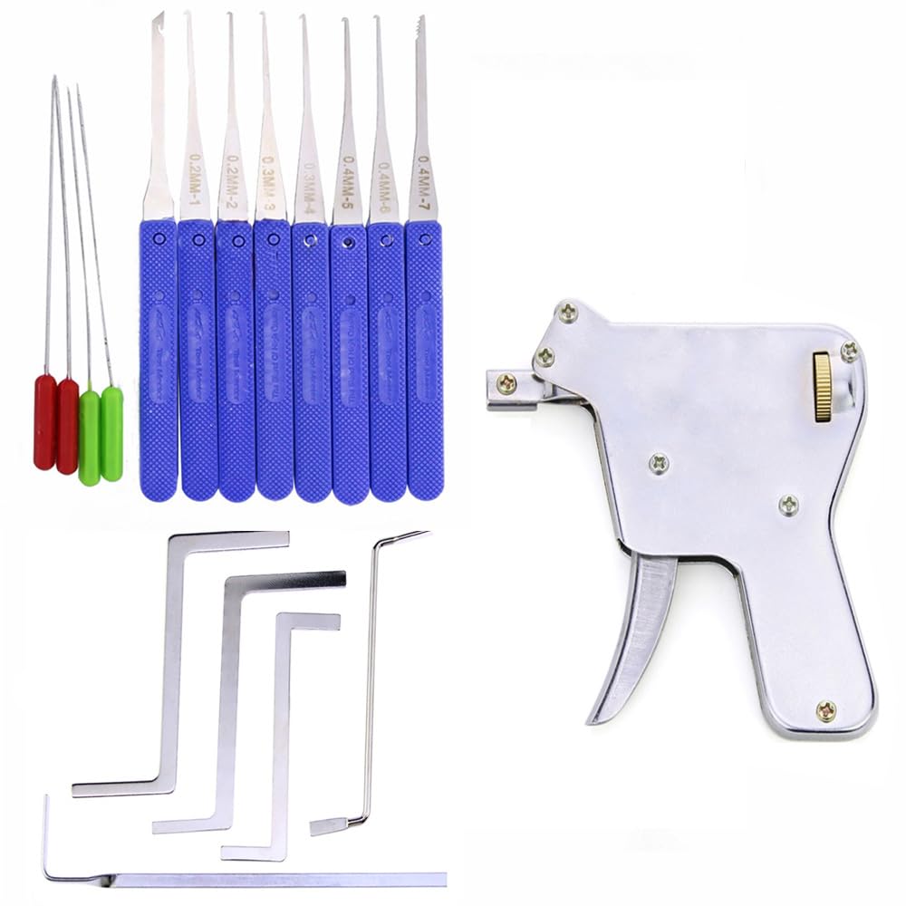 Locksmith Lock Picking Tool Kit,Broken Key Remove Set and Lock Pick Gun,Tension Wrench,Home Tool Set for Lock (B Kit)