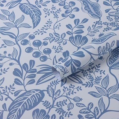 vovoyager Floral Peel and Stick Wallpaper Boho 17.3''x78.7'' White and Blue Wallpaper Self Adhesive Removable Wallpaper Waterproof Contact Paper for Furniture Bathroom Living Room Bedroom Cover