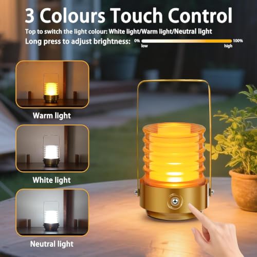 Image of NYRWANA Lantern Rechargeable Glass Table Lamp | 2000mAh Battery | USB-C Charging | Touch Control | Stepless Dimming | Warm LED Bedside Portable Lamp for Bedroom, Living Room, Home Decor (Metal)
