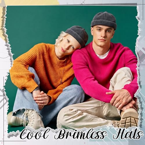 Image of SATINIOR 2 Pieces Brimless Hats for Men Adjustable Docker Cap Casual No Brim Hat Rolled Cuff Sailor Skullcap
