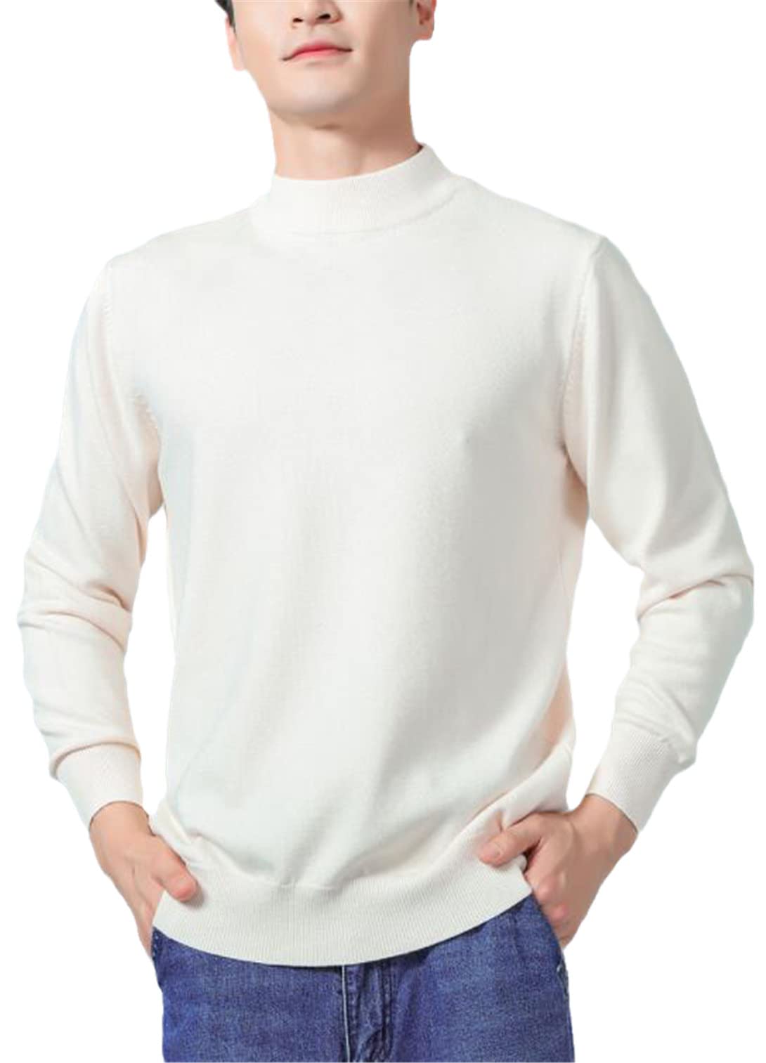 SaoBiiu Maglione di cashmere da uomo autunno inverno morbido maglione caldo maglione maglione maglione da uomo inverno maglione maglione lavorato a maglia, Bianco 1, M