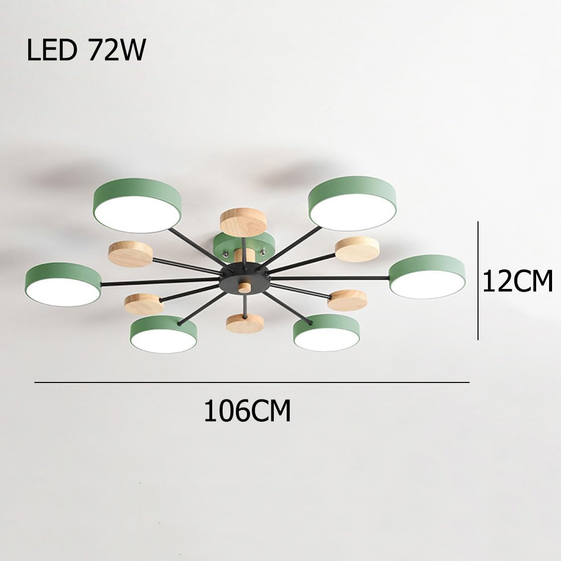 Lampa sufitowa Sputnik w nowoczesnym stylu z połowy wieku, 3 światła, biała, zielona i szara, drewniana lampa sufitowa inspirowana nordyckim stylem wiejskim. Okrągłe oświetlenie do sypialni