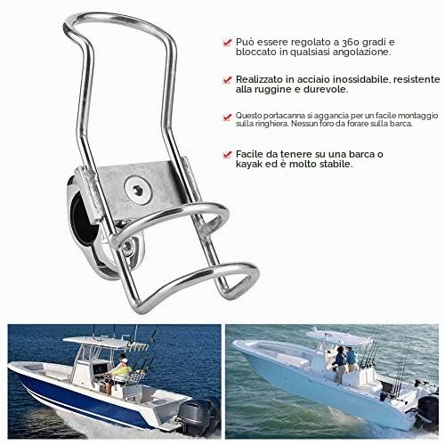 Terisass Porta Canne da Pesca in Acciaio Inox - 2 Pezzi Supporto per Rastrelliera su Guida Morsetto per Barca, Kayak Marino - 26mm 32mm