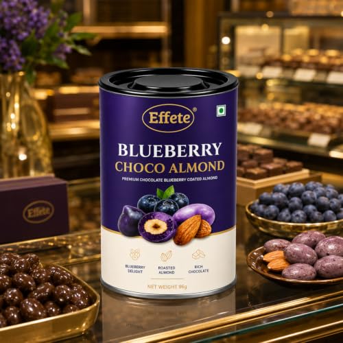 Image of Effete Choco Coated Blueberry Chocolate Almond Can - 96gm, Chocolaty Dryfruits, Chocolicious Almonds, Dryfruits chocolates packet, chocolates gift pack, chocolate box, chocolates gift hemper