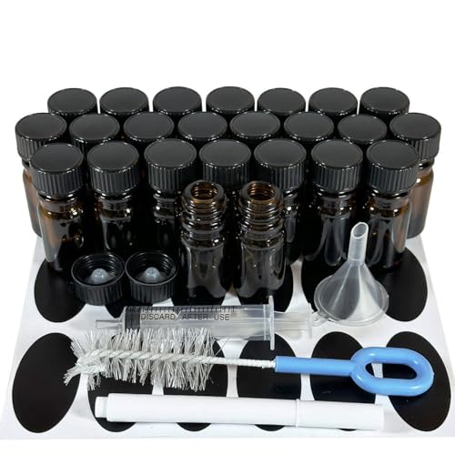 PIPIBA (24個入り) 5ml 黒色蓋付き遮光ボトル エッセンシャルオイル用ガラス瓶 アロマオイル小分けボトル 香水保存容器 (茶色)