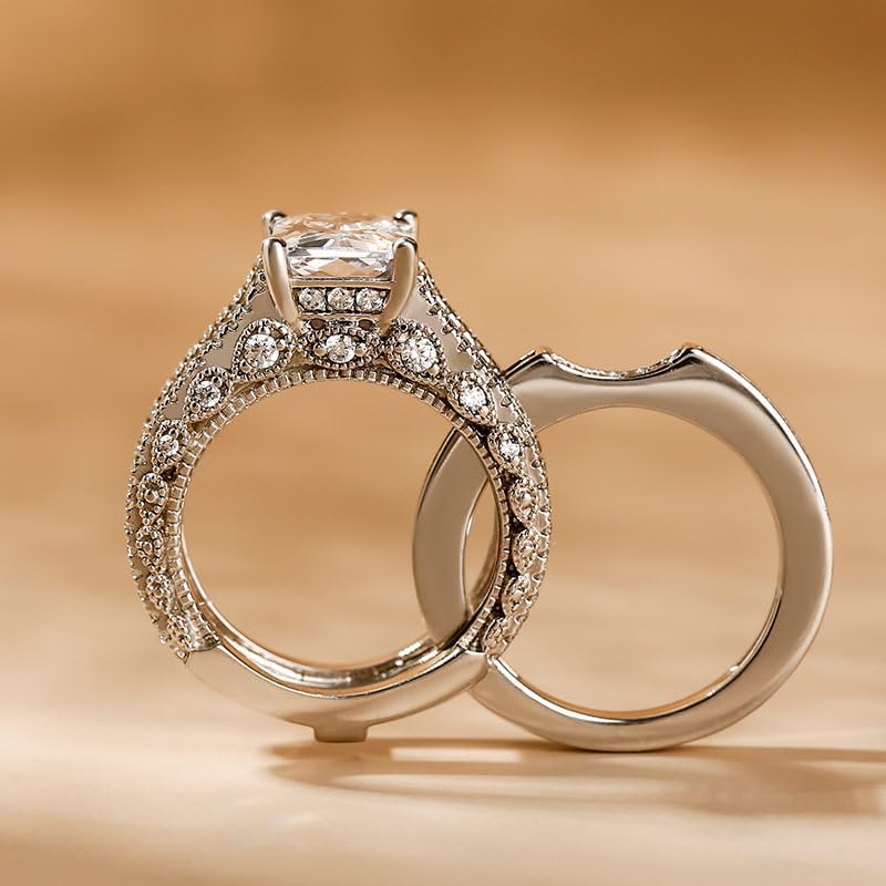 Jeulia Engagement Wedding Ring Set for Women 925 Silver 5.2 Carat Radiant Cut Cubic Zirconia Promise Anniversary Rings with Side Stones… - Image 5