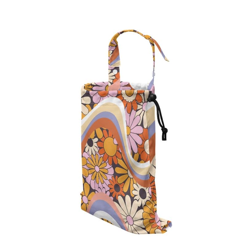 Image of Hippie Flower Car Trash Can, 90s Swirl Floral Auto Organizer for Storage or Garbage, Groovy Daisy with Adjust Handle