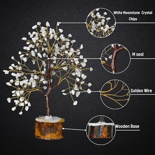 Image of Certified White Moonstone Crystal Tree for Good Luck - Healing Crystals Money Tree for Wealth, Positive Energy at Home Office - Decorative Spiritual Gifts for Vastu, House Warming